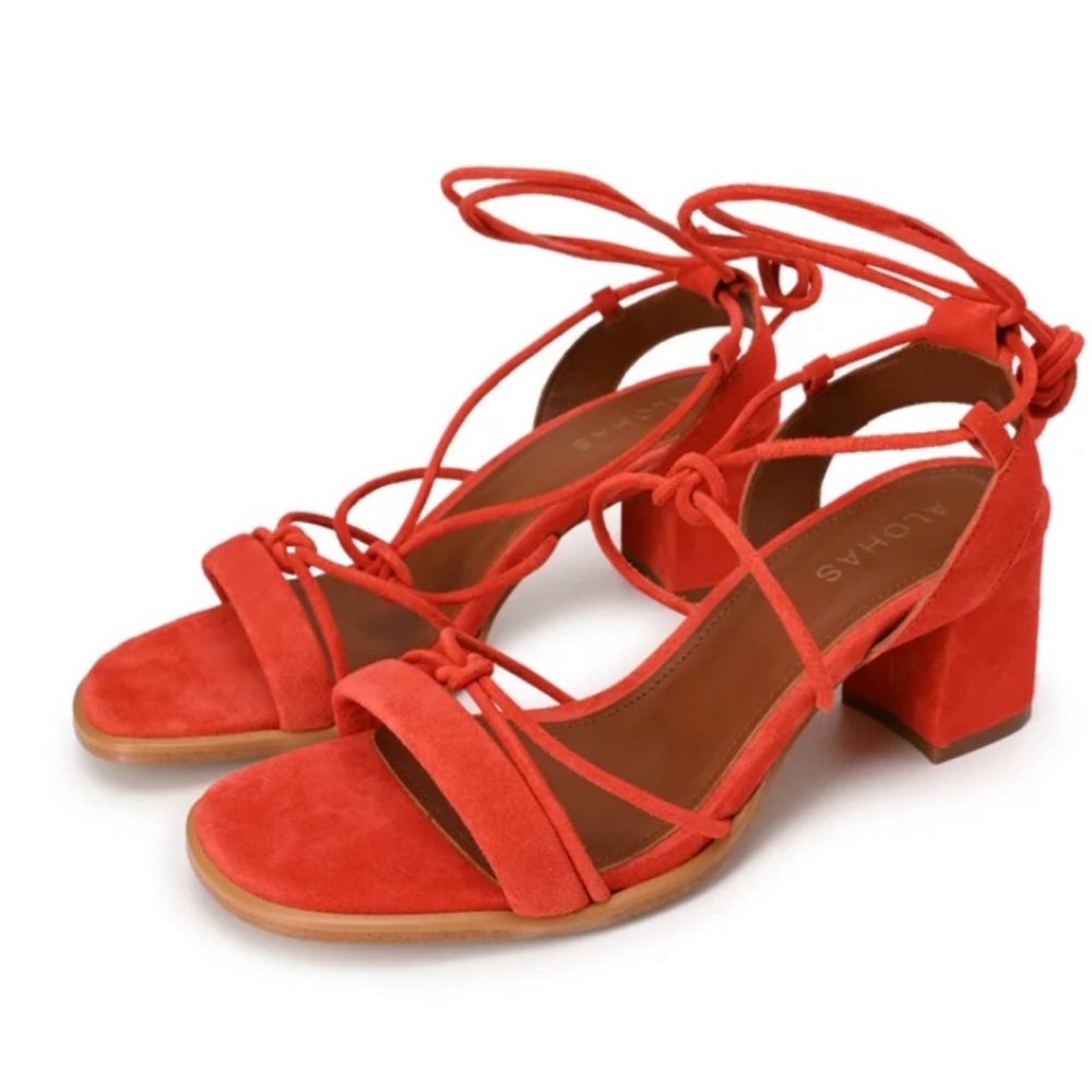 Alohas Suede Sophie Block Heel Sandal Orange Red